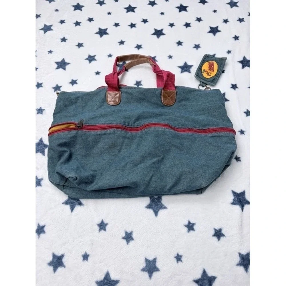 Vintage Disney Mickey Mouse Denim Duffle Bag Travel Gym Bag w Pouch